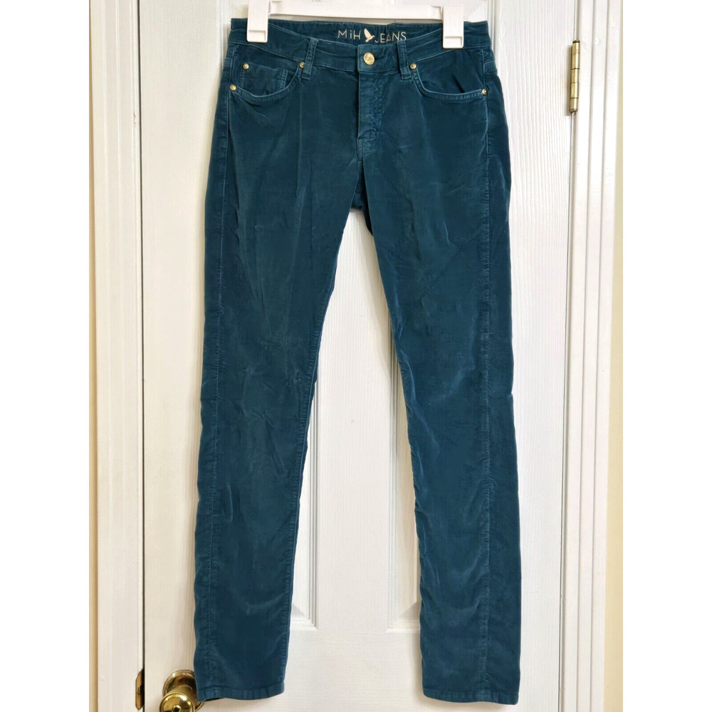 MiH The Breathless Jean Low Rise Skinny Pant 27 London Stretchy Green Velvet Y2k